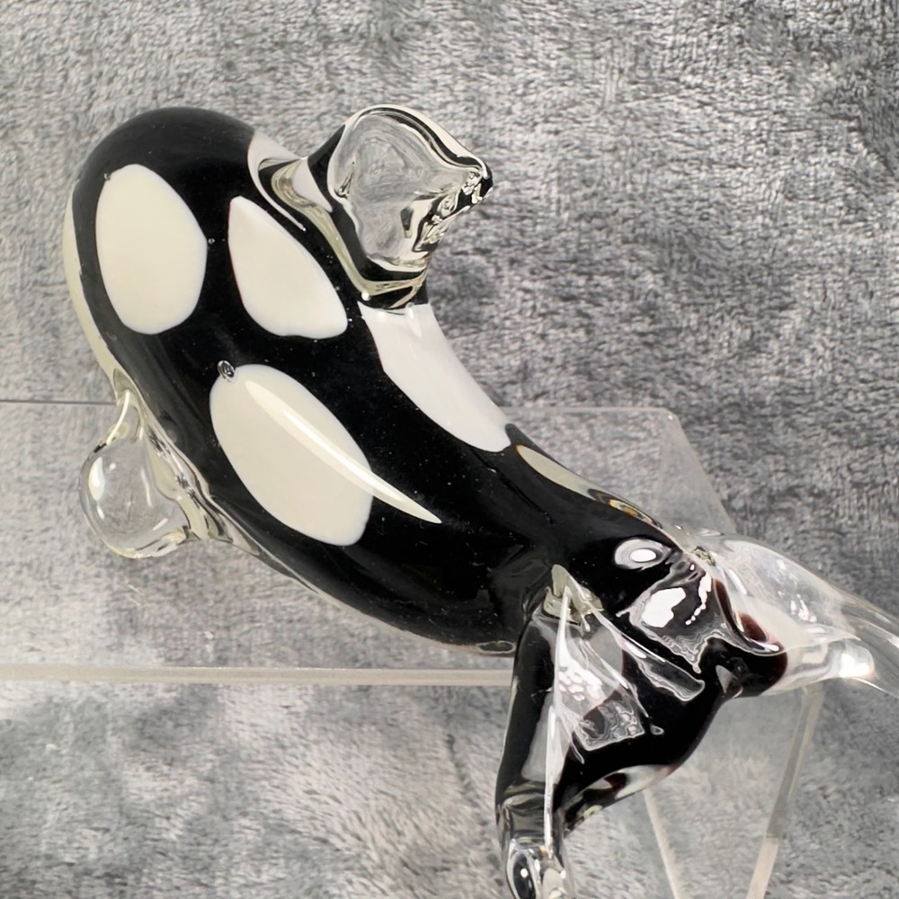 SeaWorld Home‎ Collection Glass Orca Figurine Shamu Art Glass Etched w Card - Picture 9 of 16